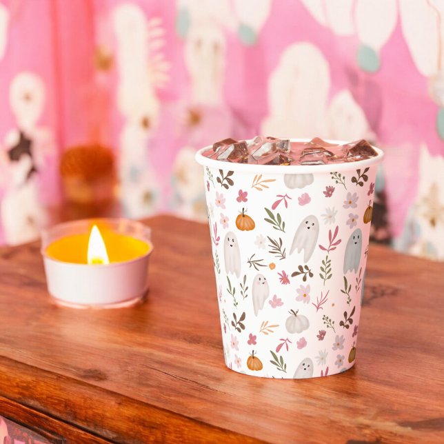 Gobelets En Papier Joli baby shower motif d'halloween fantaisiste (Cute whimsical halloween ghost pattern baby shower paper cups)
