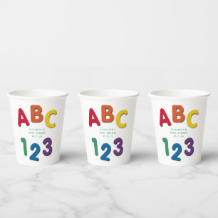 Gobelets En Papier Joli baby shower neutre ABC 123 coloré