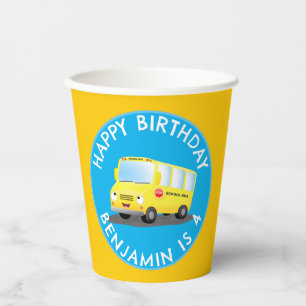 Gobelets En Papier Joli bus scolaire jaune joyeux anniversaire person