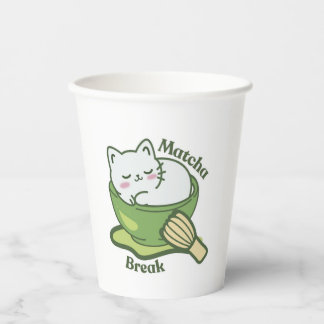 Gobelets En Papier Joli chat avec boisson matcha
