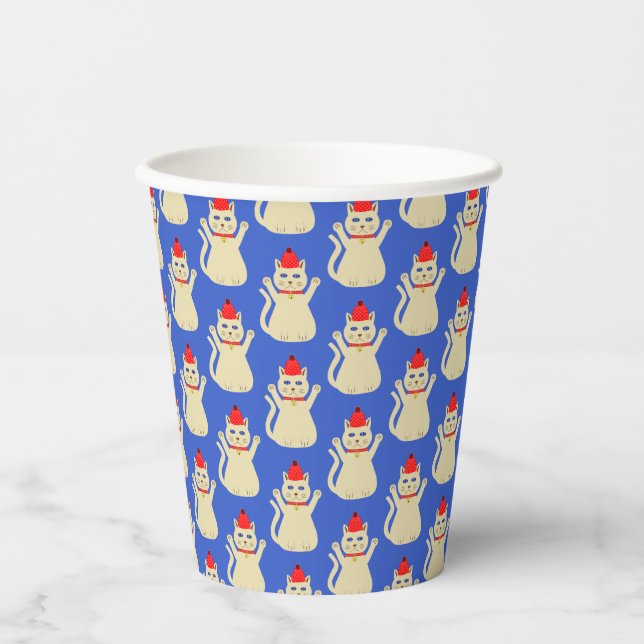 Gobelets En Papier Joli Chat de Noël à motifs (Recto)