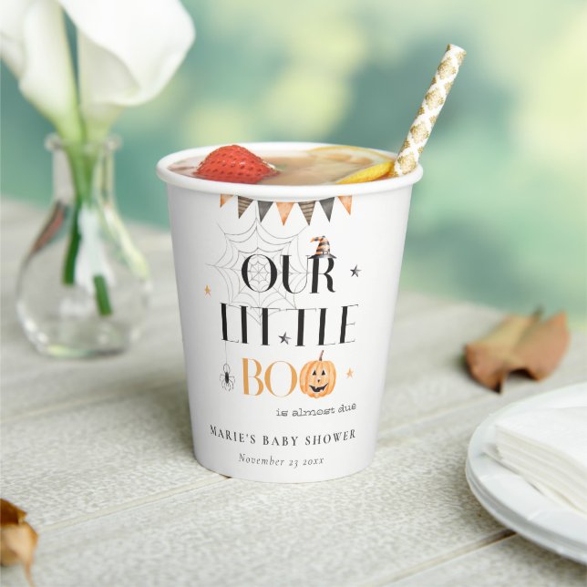 Gobelets En Papier Joli Citrouille Halloween Baby shower Little Boo (Insitu)