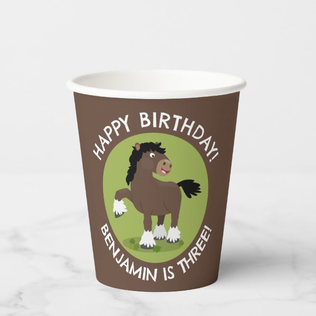 Gobelets En Papier Joli Clydesdale cheval anniversaire personnalisé (Recto)