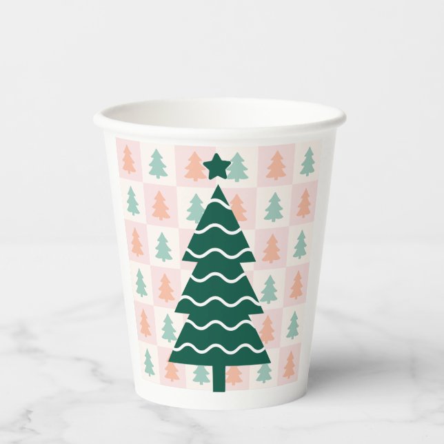 Gobelets En Papier  Joli design de Noël d'arbre de Noël.  (Recto)