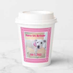 Gobelets En Papier Joli deux photo cadre rose doux Chien chiot blanc 