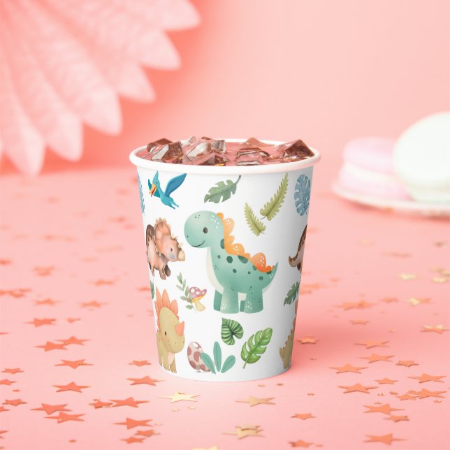 Gobelets En Papier Joli dinosaure vert  (Insitu)
