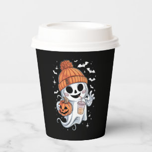 Gobelets En Papier Joli Fantôme Buvant du Café Halloween Café Glacé