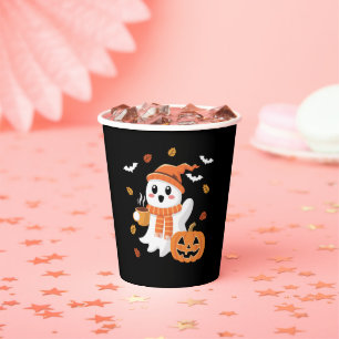 Gobelets En Papier Joli fantôme buvant un café glacé Halloween 