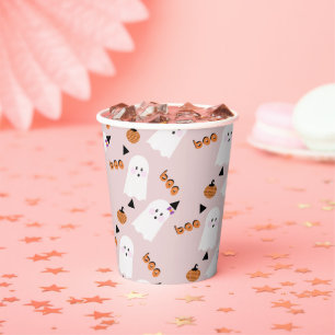 Gobelets En Papier Joli fantôme d'Halloween confetti orange rose