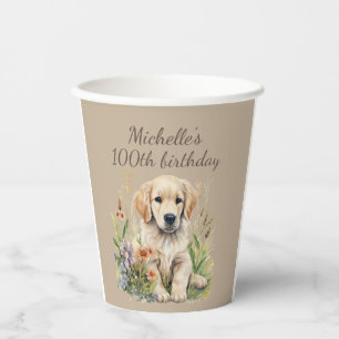 Gobelets En Papier Joli Golden Retriever Chiot 100e anniversaire