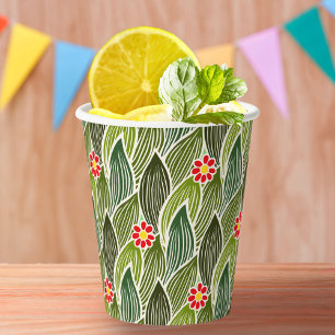 Gobelets En Papier Joli Hippie Super Rouge Vert marguerite Motif Flor