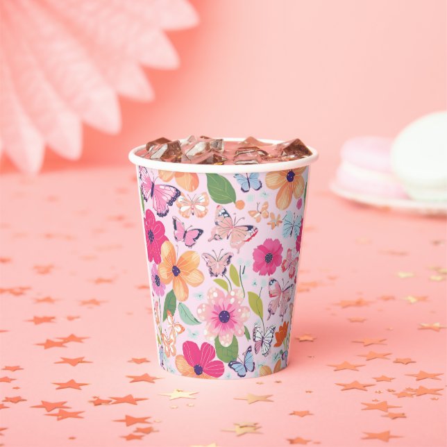 Gobelets En Papier Joli jardin de fleurs roses (Insitu)