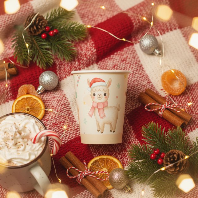 Gobelets En Papier Joli lama de Noël  (Cute Christmas Llama Paper Cups - Festive Holiday Party Cups)