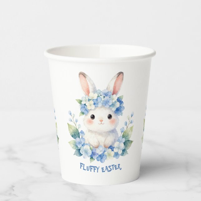Gobelets En Papier Joli lapin de Pâques aquarelle avec hydrangea (Gauche)