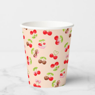 Gobelets En Papier Joli motif de dessert aux cerises, esthétique de f