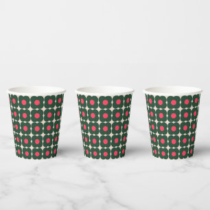 Gobelets En Papier Joli motif de fleurs pop rétro Noël vert rose