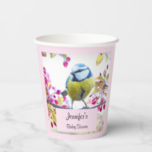 Gobelets En Papier Joli oiseau bleu et jaune sur une branche Photogra