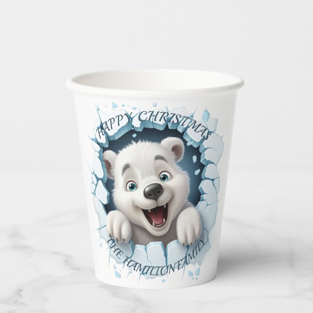 Gobelets En Papier Joli Ours Polaire Noël 3D (Recto)