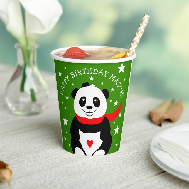 Gobelets En Papier Joli Panda d'anniversaire avec Casquette Bowler &  (Insitu)