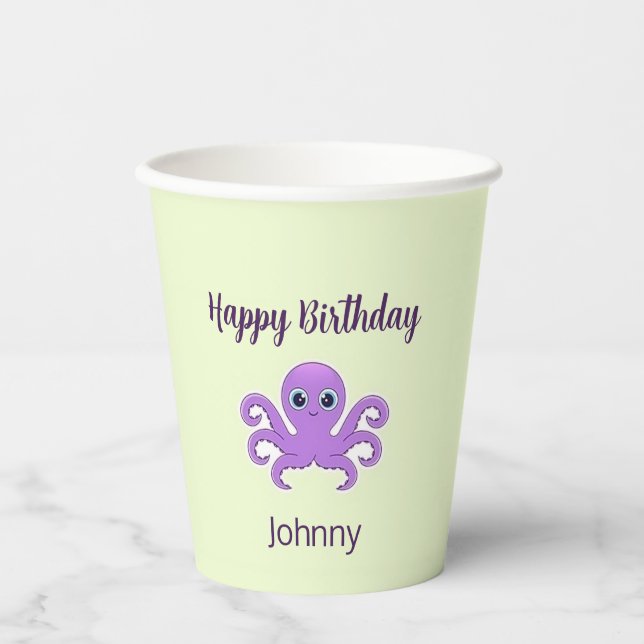 Gobelets En Papier Joli poulpe violet vert (Recto)