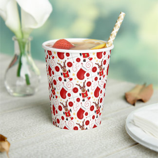 Gobelets En Papier Joli Renne de Noël Rouge Festif