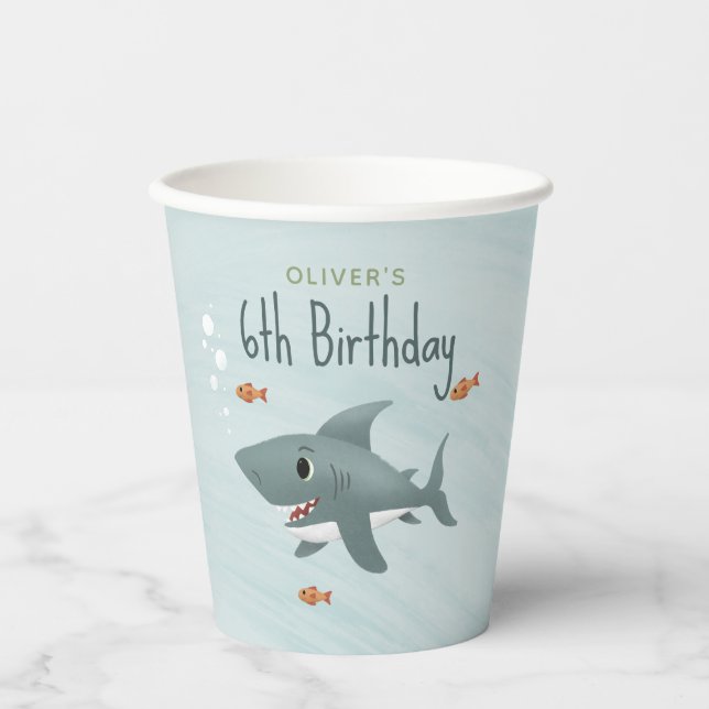 Gobelets En Papier Joli requin Océan Enfants d'anniversaire (Recto)