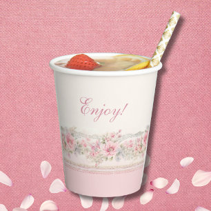 Gobelets En Papier Joli Shabby Chic Girl Baby shower Floral rose