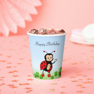 Gobelets En Papier Jolie coccinelle, fête d'anniversaire Trèfle à qua