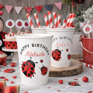 Gobelets En Papier Jolie coccinelle rouge moderne Joyeux anniversaire