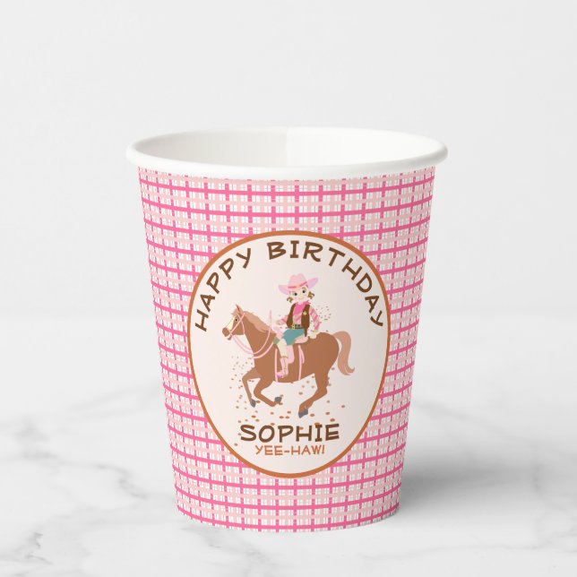 Gobelets En Papier Jolie Cowgirl et cheval fête d'anniversaire (Gauche)
