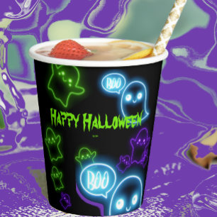 Gobelets En Papier Jolie Déplaisante Neon Boo Ghosts Halloween