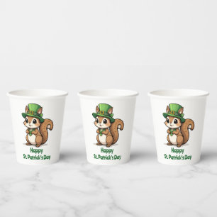 Gobelets En Papier Jolie écureuil de la Saint-Patrick avec chapeau ve