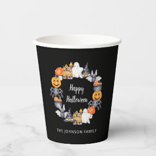 Gobelets En Papier Jolie fête d'Halloween noir