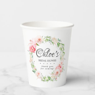 Gobelets En Papier Jolie Fleur de Pivoine Rose pour une Baby Shower d