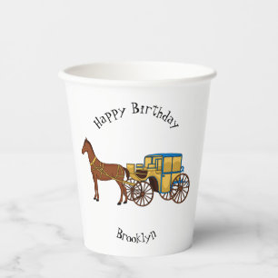 Gobelets En Papier Jolie illustration de cheval et de calèche royale