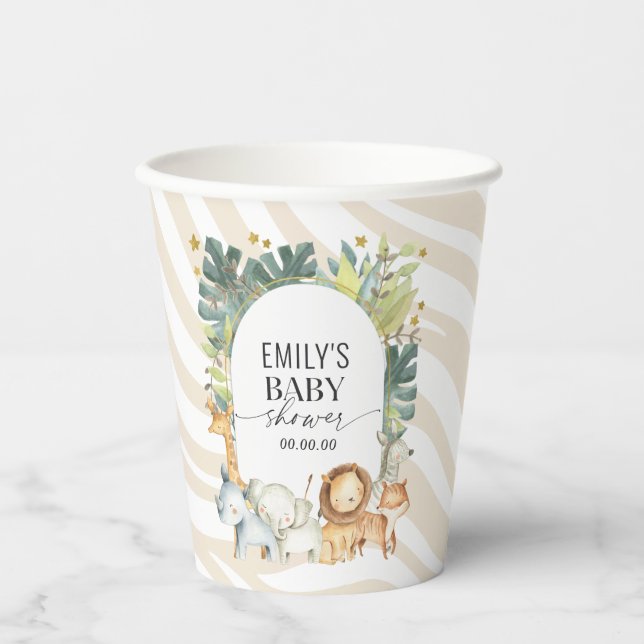 Gobelets En Papier Jolie jungle bébé menthe animal baby shower tasse  (Recto)