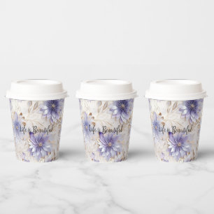 Gobelets En Papier Jolie perle d'or violet Fleurs blanches