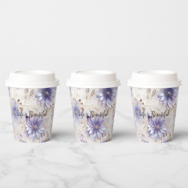 Gobelets En Papier Jolie perle d'or violet Fleurs blanches (Multi)