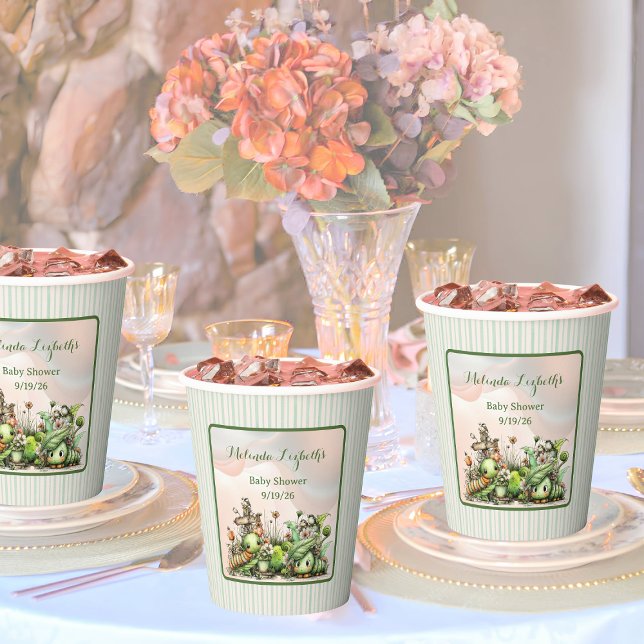 Gobelets En Papier Jolie petite chenille jardin fête de bébé (Créateur téléchargé)