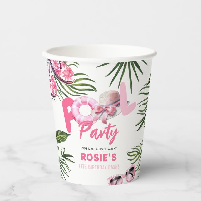Gobelets En Papier Jolie Pink Pool Party Fille Anniversaire (Recto)