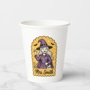 Gobelets En Papier Jolie sorcière enseignante Mme Smith Halloween vin