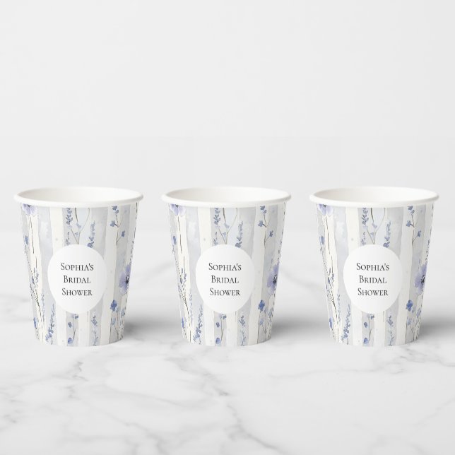 Gobelets En Papier Jolies bandes florales lavande blanc Shower de mar (Multi)