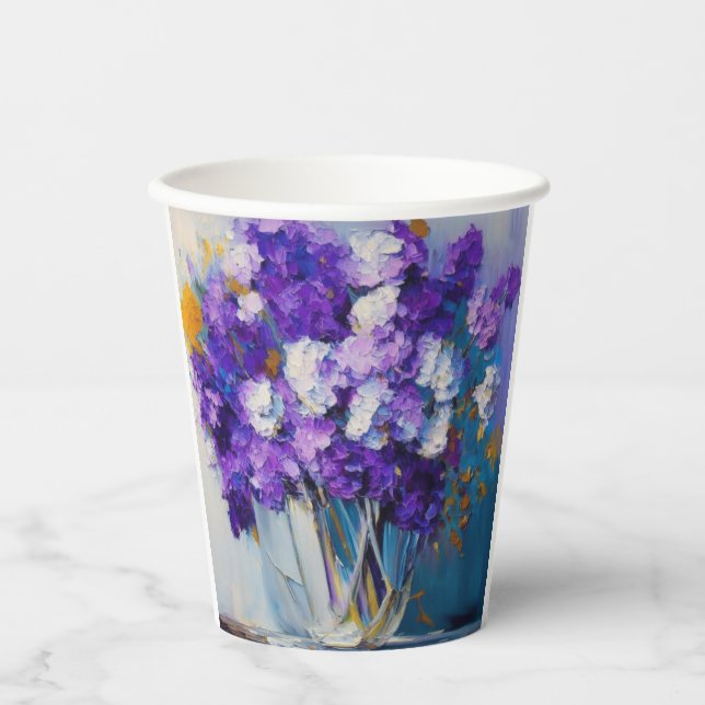 Gobelets En Papier Jolies fleurs violettes Vintages (Recto)