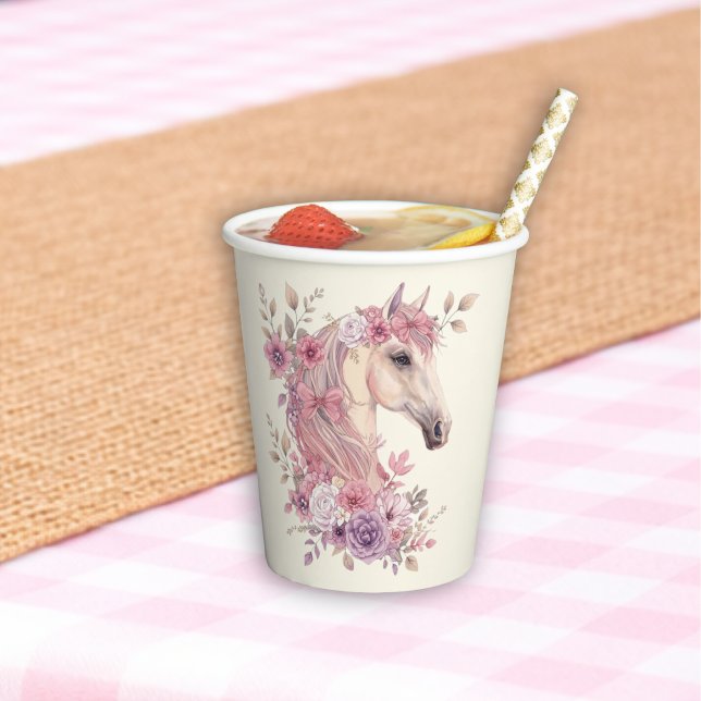 Gobelets En Papier Jolies Poneys Fleurs Pâles Cheval (Créateur téléchargé)