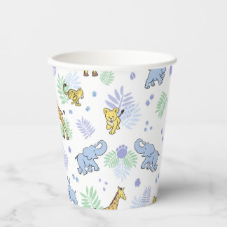 Gobelets En Papier Jolis Animaux Sauvages de Safari Baby Shower Blanc