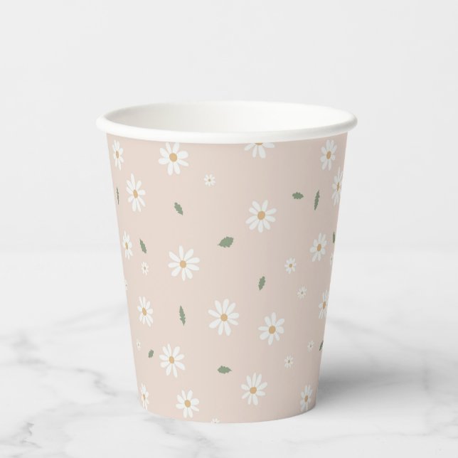 Gobelets En Papier Jolis Fleurs de Marguerite et Feuillage (Recto)