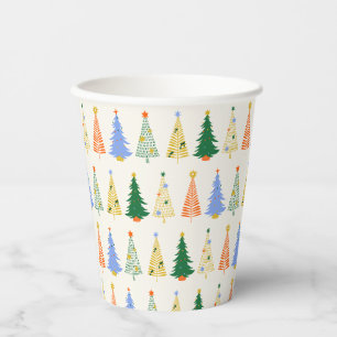 Gobelets En Papier Jolis sapins de Noël Rouge Vert Boho