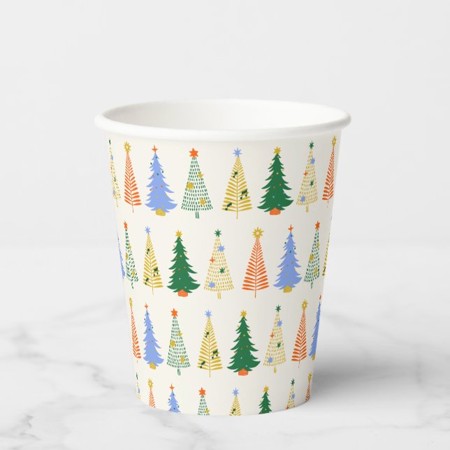 Gobelets En Papier Jolis sapins de Noël Rouge Vert Boho  (Recto)