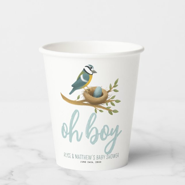 Gobelets En Papier Jote Oh Boy Blue Bird Nest Baby shower (Recto)