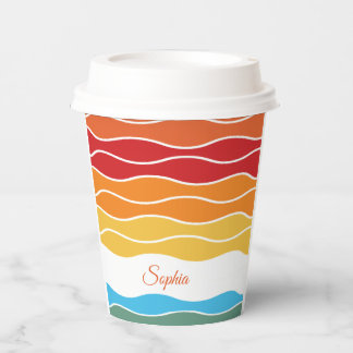 Gobelets En Papier Jouer Retro Rainbow Stripes pour produit personnal